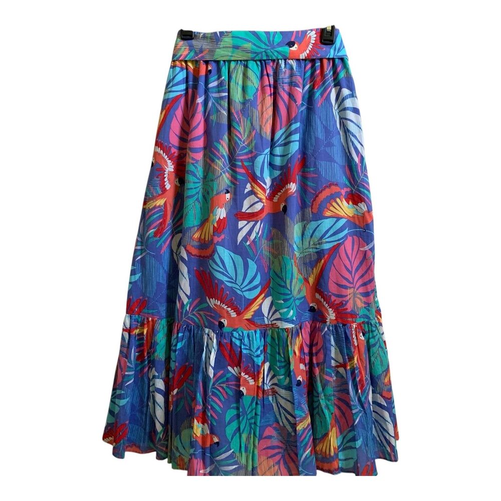 Talbots Midi Skirt SIZE PL Tropical Hawaiian Pleated Pockets Lined Ruffled Beach - Picture 7 of 13